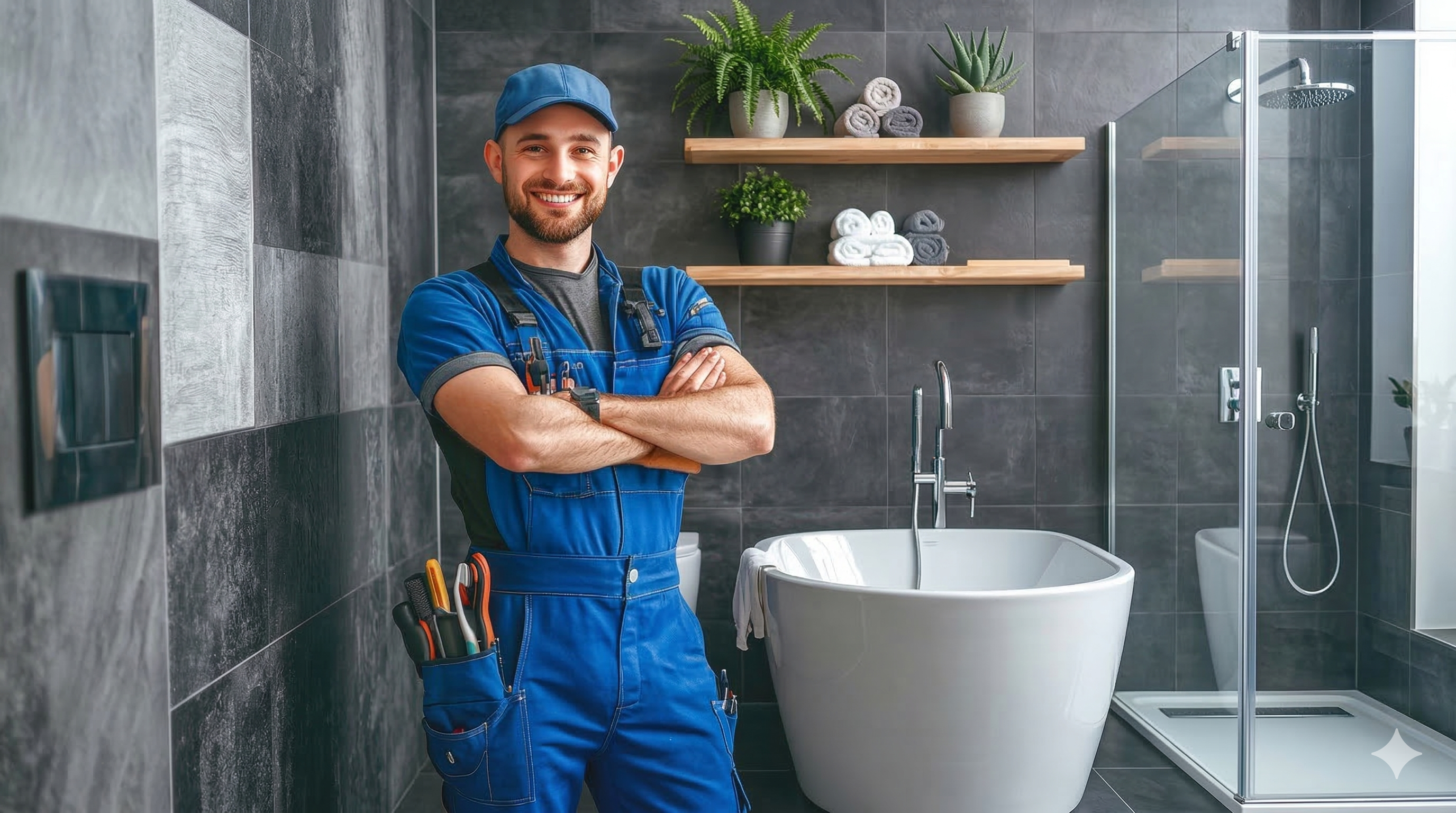 Professional plumber working on heating system